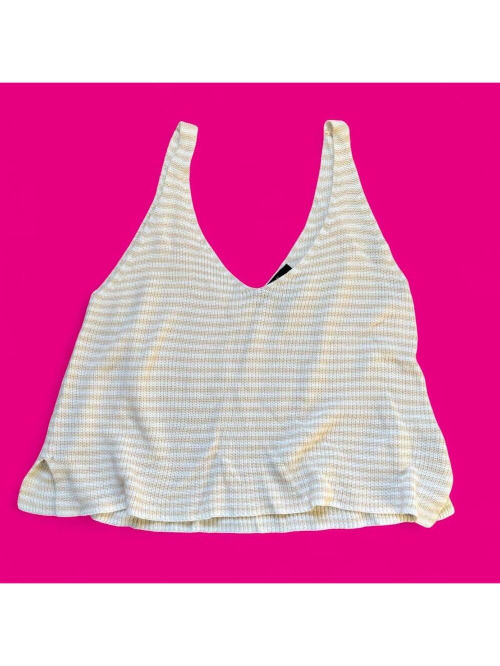 Forever 21 Cream and White striped ribbed tank top